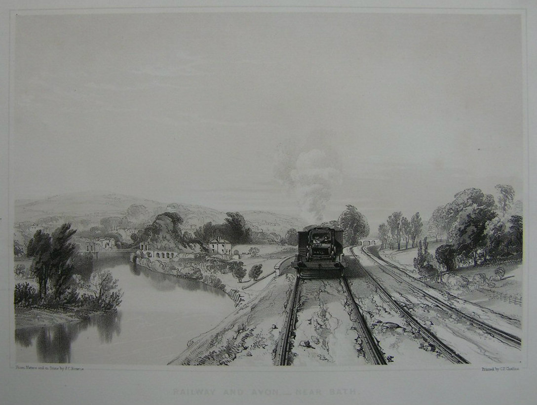 Lithograph - Railway and Avon - Near Bath - Bourne